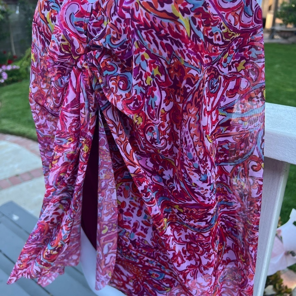 Ralph Lauren Pink and Red One-Piece Swimsuit with Gathered Front - Picture 5 of 11